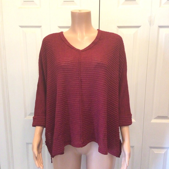 Zenana Womens Red 3/4 Sleeve V-Neck Hi-Low Hem Jacquard Sweater Size 2X/3X - Picture 7 of 11